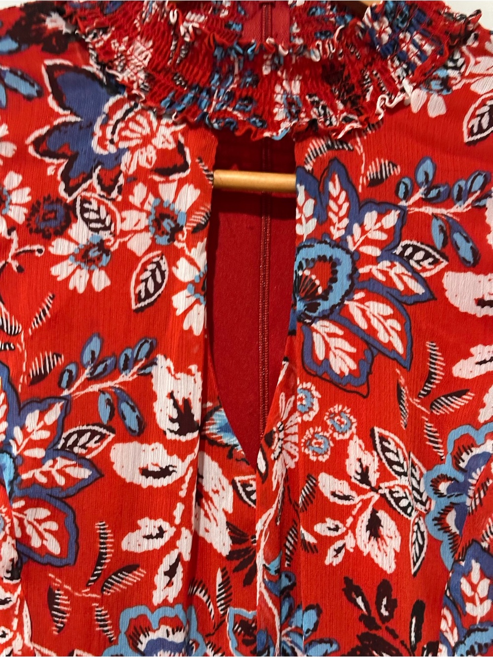 Red Floral Sleeveless Mini Dress with Ruffle Hem - Picture 2 of 6